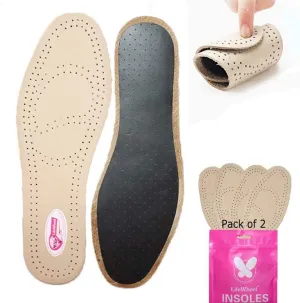 2 Pairs Premium Leather Insole Comfortable Shoe Pads, Mens or Womens Breathable Shock Absorber Insoles (EU 39-40-2 Pair)