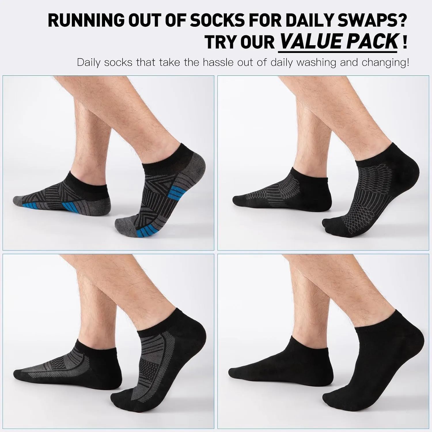 30 Pairs 4 Styles Low Cut Ankle Socks for Men – Breathable Thin Socks Bulk Pack, Fits Shoe Size 8-12