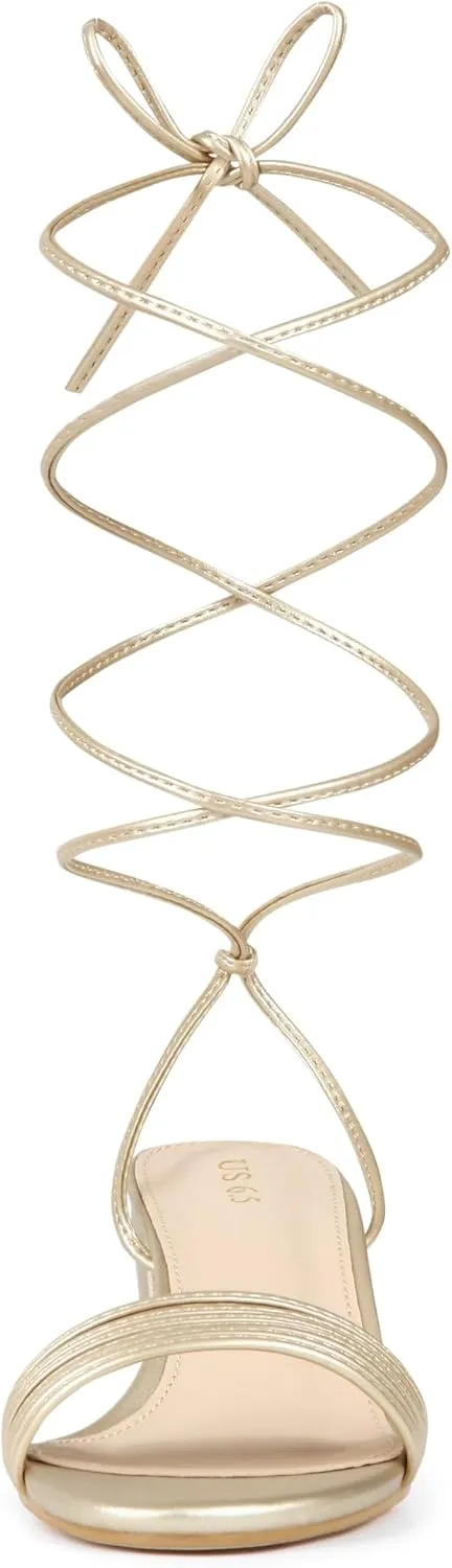 Allegra K Women's Sparkle Strappy Lace Up Block Heels Sandals
