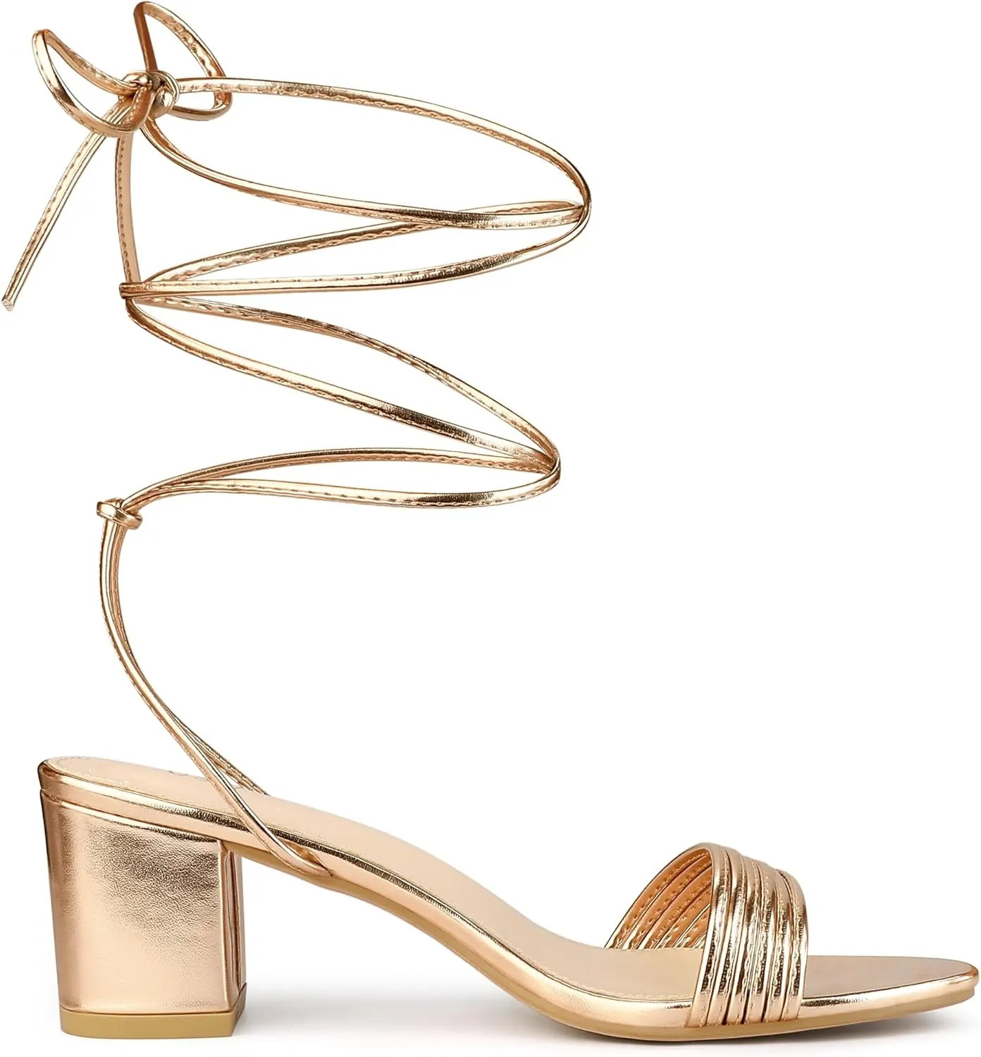 Allegra K Women's Sparkle Strappy Lace Up Block Heels Sandals
