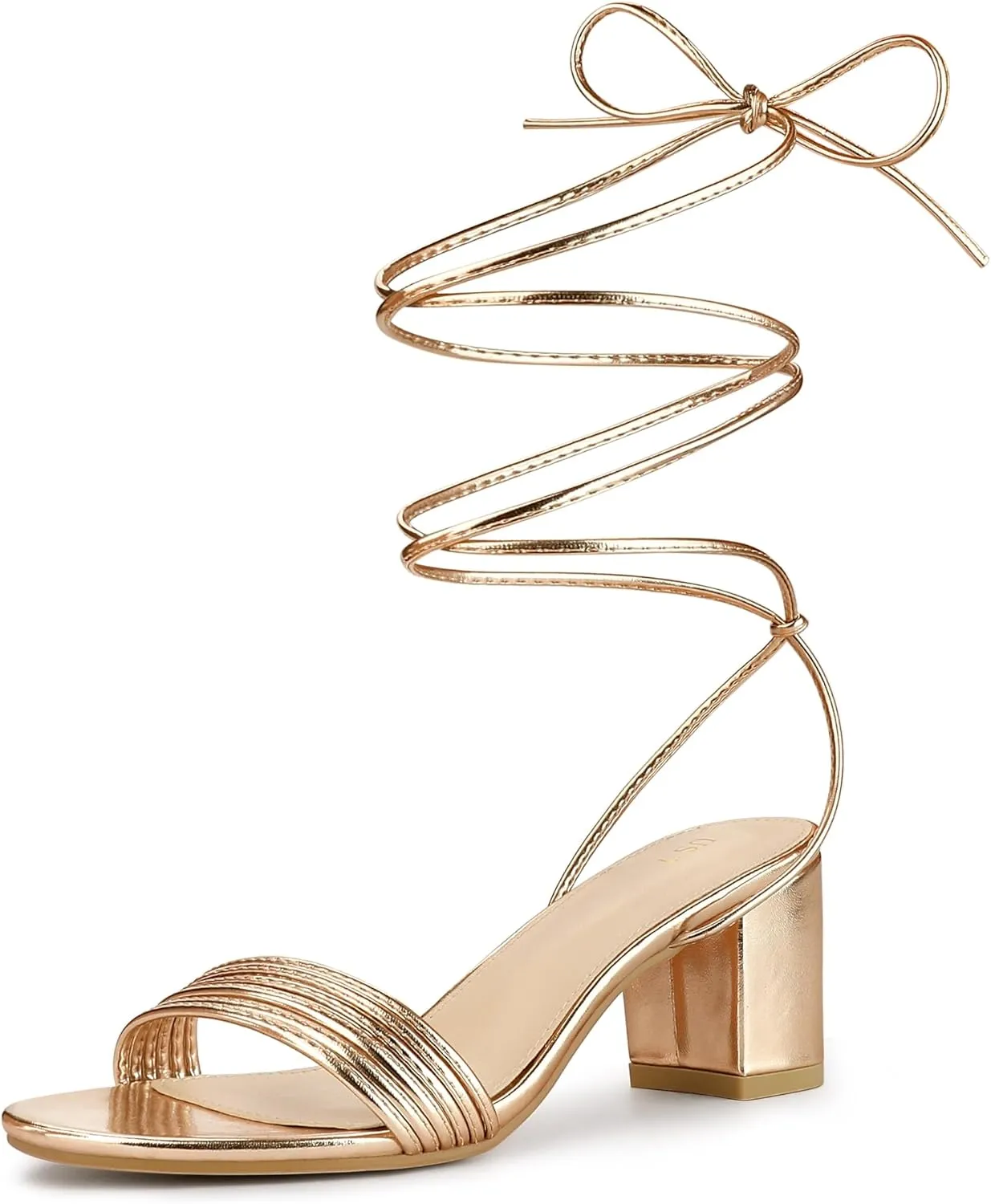 Allegra K Women's Sparkle Strappy Lace Up Block Heels Sandals