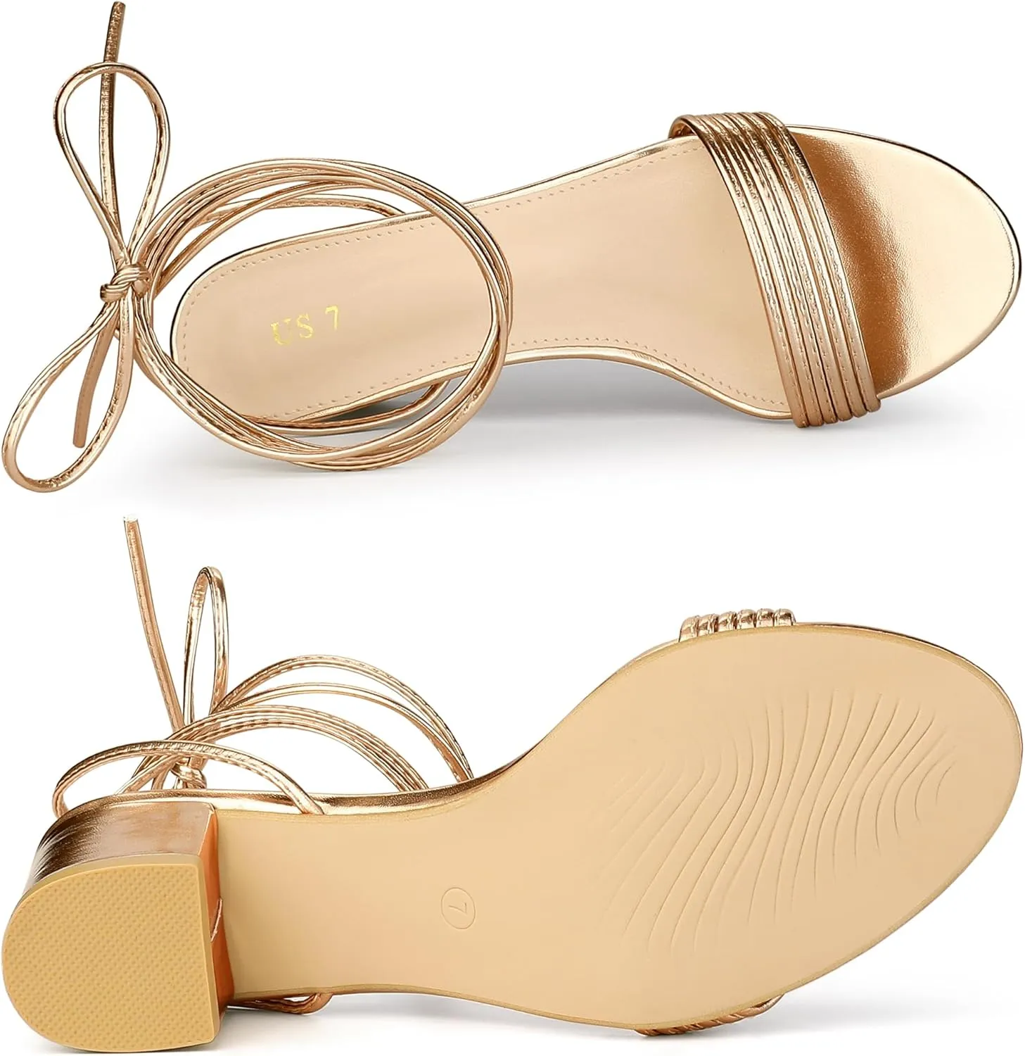 Allegra K Women's Sparkle Strappy Lace Up Block Heels Sandals