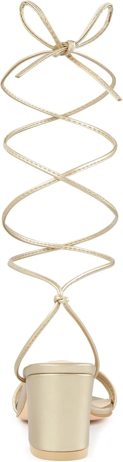 Allegra K Women's Sparkle Strappy Lace Up Block Heels Sandals