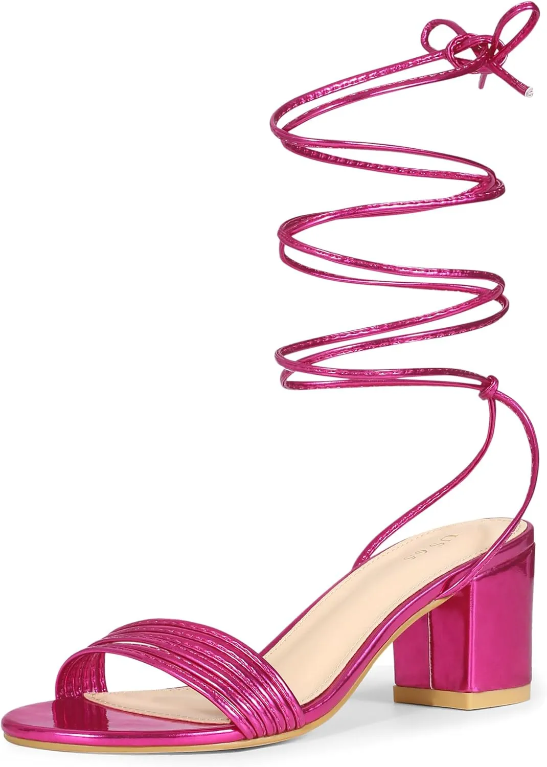 Allegra K Women's Sparkle Strappy Lace Up Block Heels Sandals