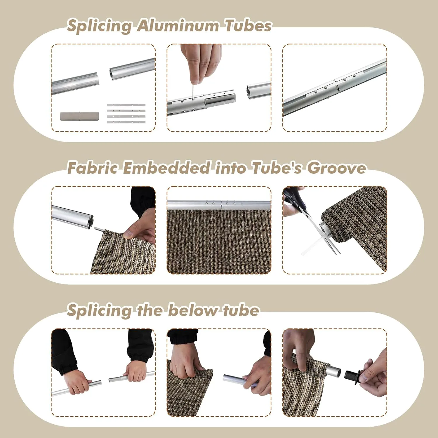 Amagenix Outdoor Roller Shades, 220GSM HDPE Exterior Cordless Patio Shades Roll Up Outdoor Blinds for Porch Gazebo 8'(W) x 8'(H), Spliced of Two Sections, Mocha