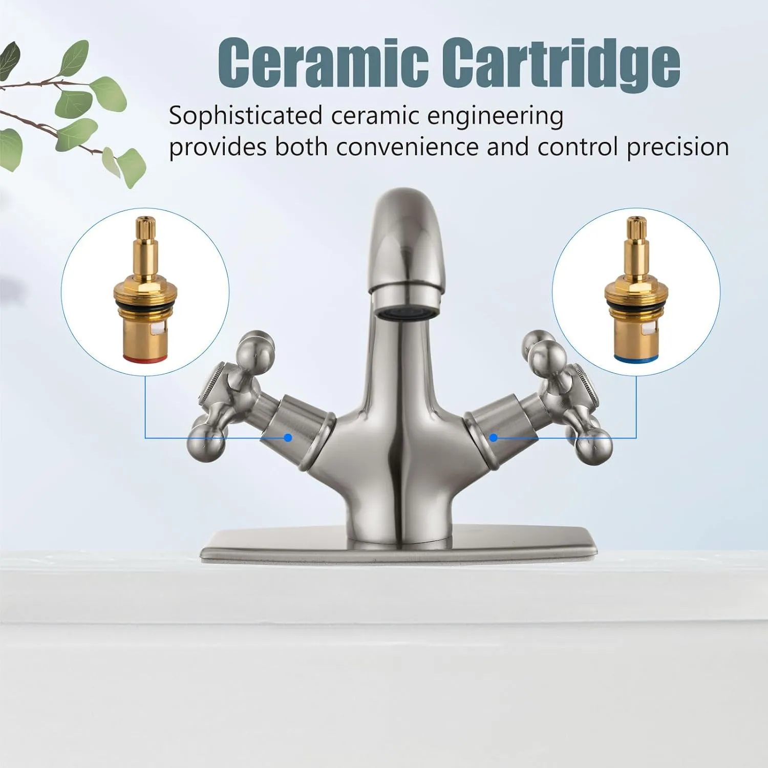 Aolemi Bathroom Sink Faucet Single Hole Cold and Hot Double Handle Cross Knobs Vanity Vessel Sink Basin Mixer Tap with Deck Cover Plate with Pop Up Drain Brushed Nickel