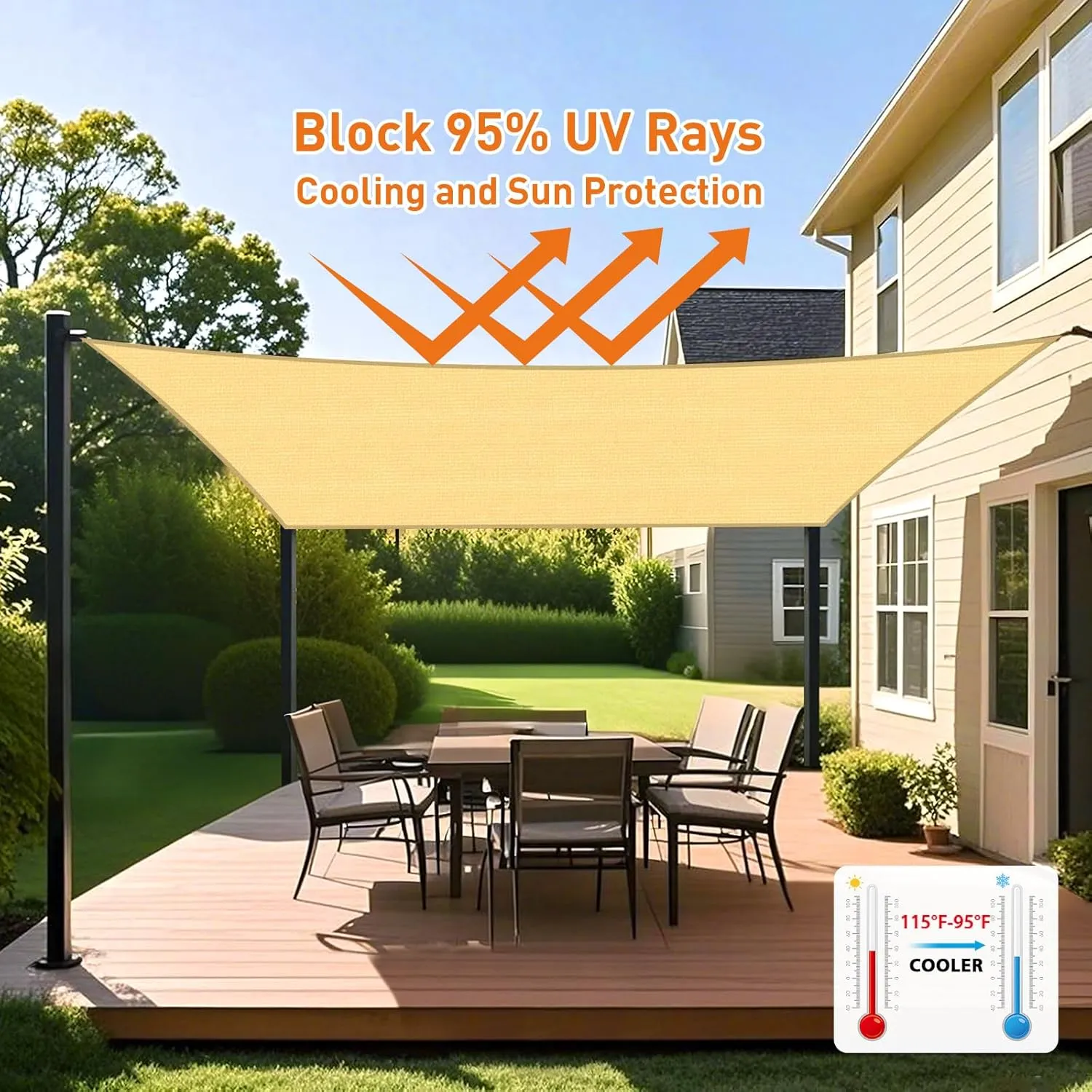 Artpuch Rectangular Breathable UV Block Sun Shade Sail Outdoor Covering Cloth for Deck, Backyard, 10'X13', Light Grey (Customized Available)