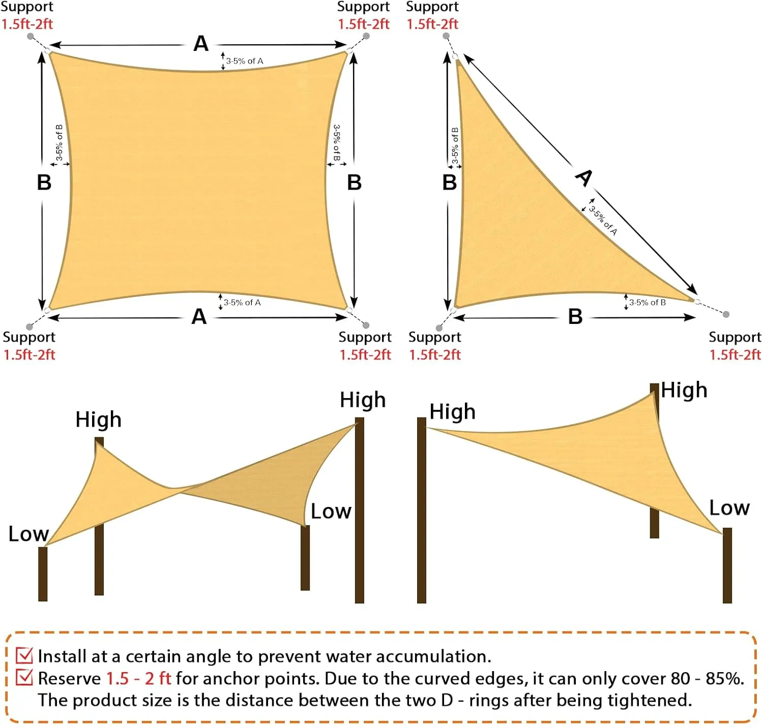 Artpuch Rectangular Breathable UV Block Sun Shade Sail Outdoor Covering Cloth for Deck, Backyard, 16'X20', Sand (Customized Available)