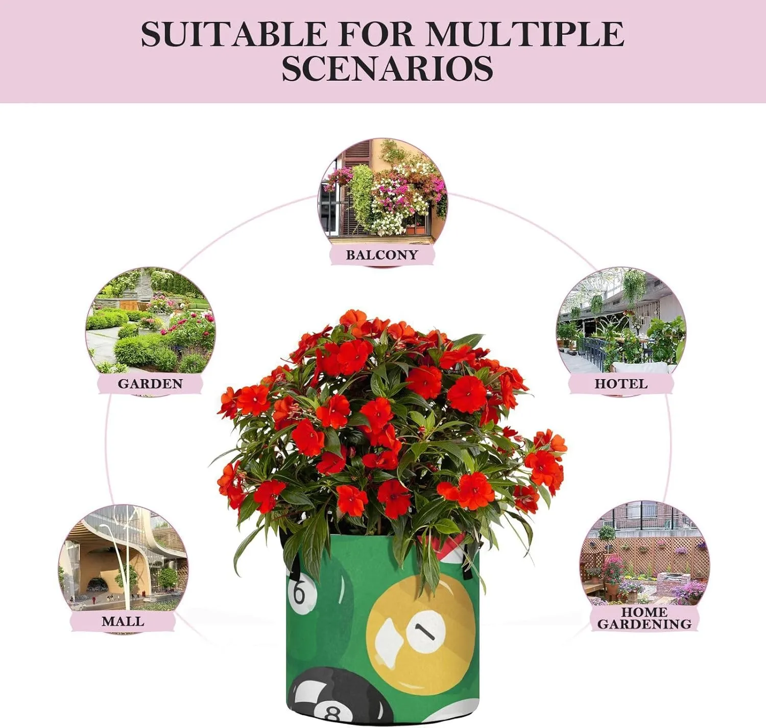 Augenstern Planters Pot with Handles Billiards-Full-Base-Pattern Plant Grow Bag Movable Raised Garden Bed