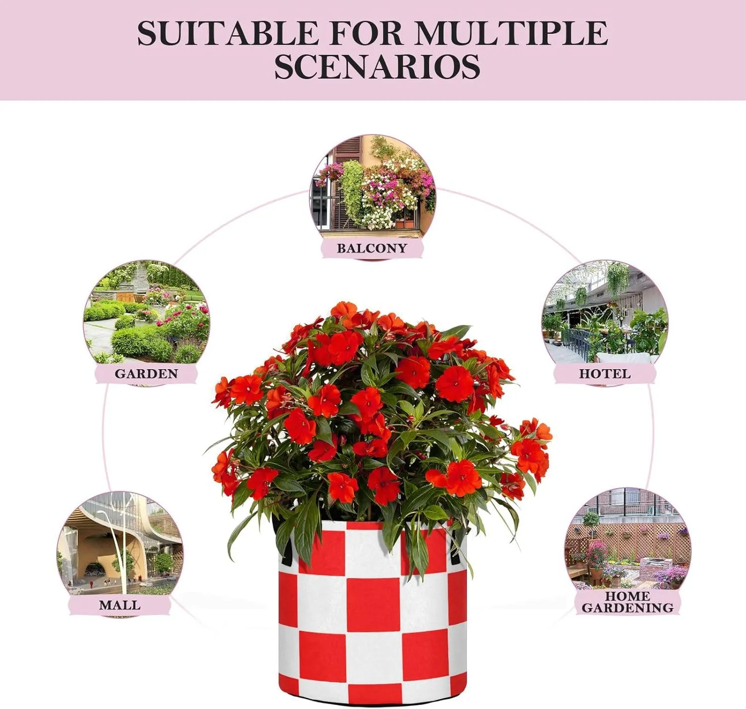 Augenstern Planters Pot with Handles Classic-red-White-Checkered Plant Grow Bag Movable Raised Garden Bed