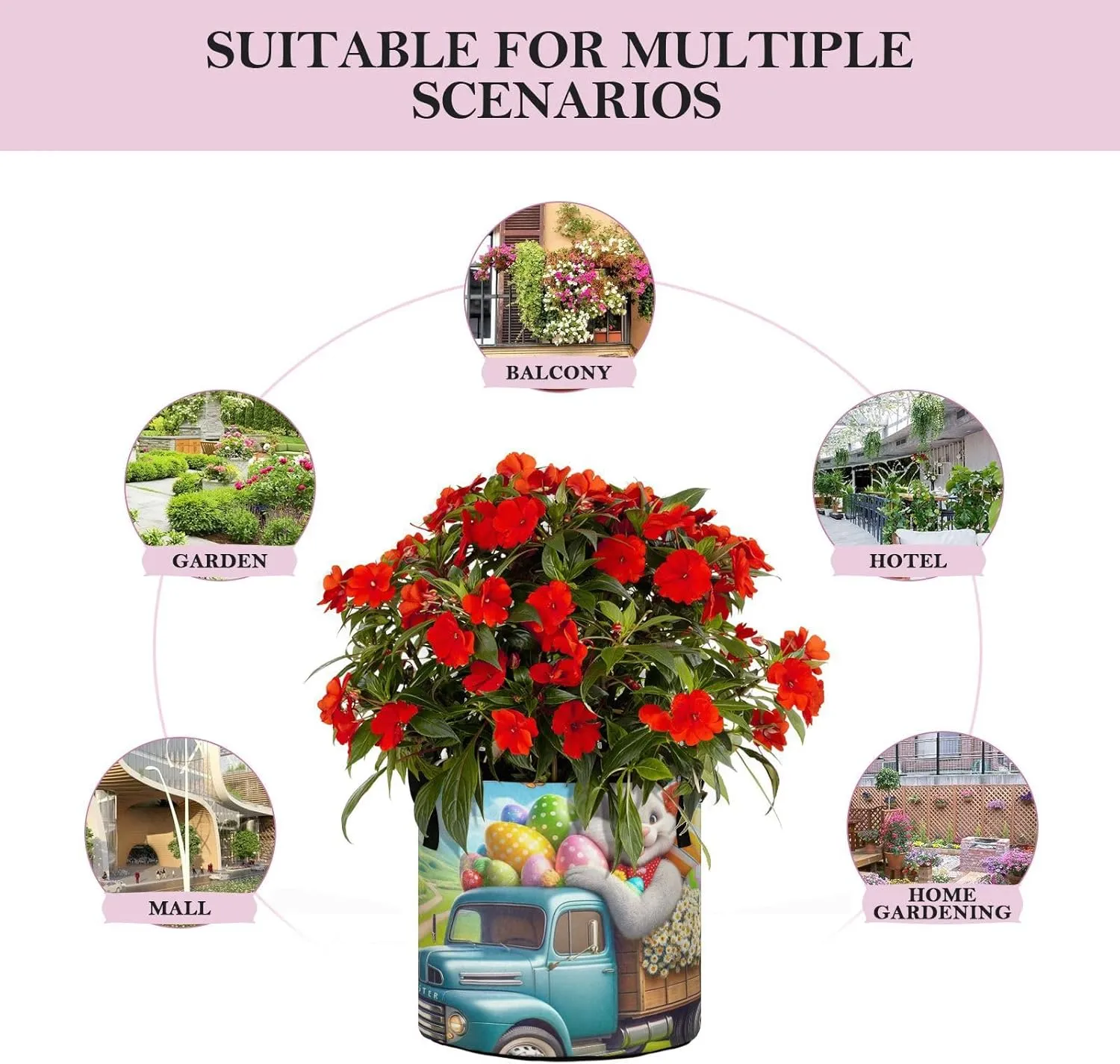 Augenstern Planters Pot with Handles Easter-Rabbit-Daisies-Eggs Plant Grow Bag Movable Raised Garden Bed