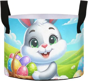 Augenstern Planters Pot with Handles Easter-Rabbit-Eggs-Daisies Plant Grow Bag Movable Raised Garden Bed