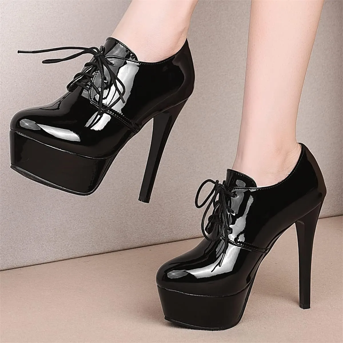 Betastella Women's Chunky Platform Booties Lace Up High Block Heel Ankle Boots