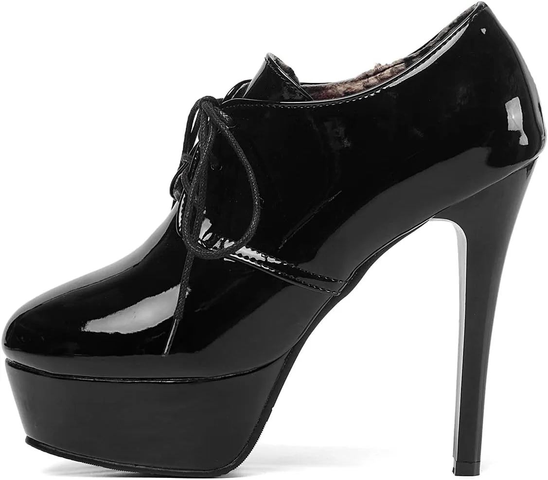 Betastella Women's Chunky Platform Booties Lace Up High Block Heel Ankle Boots