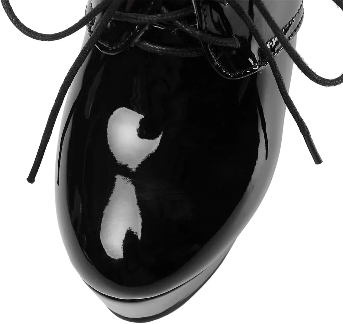 Betastella Women's Chunky Platform Booties Lace Up High Block Heel Ankle Boots