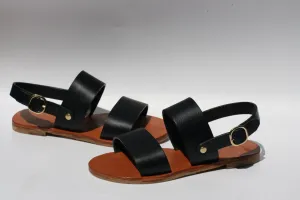 Black - Camel Sole - Slingback Two-Strap Sandals