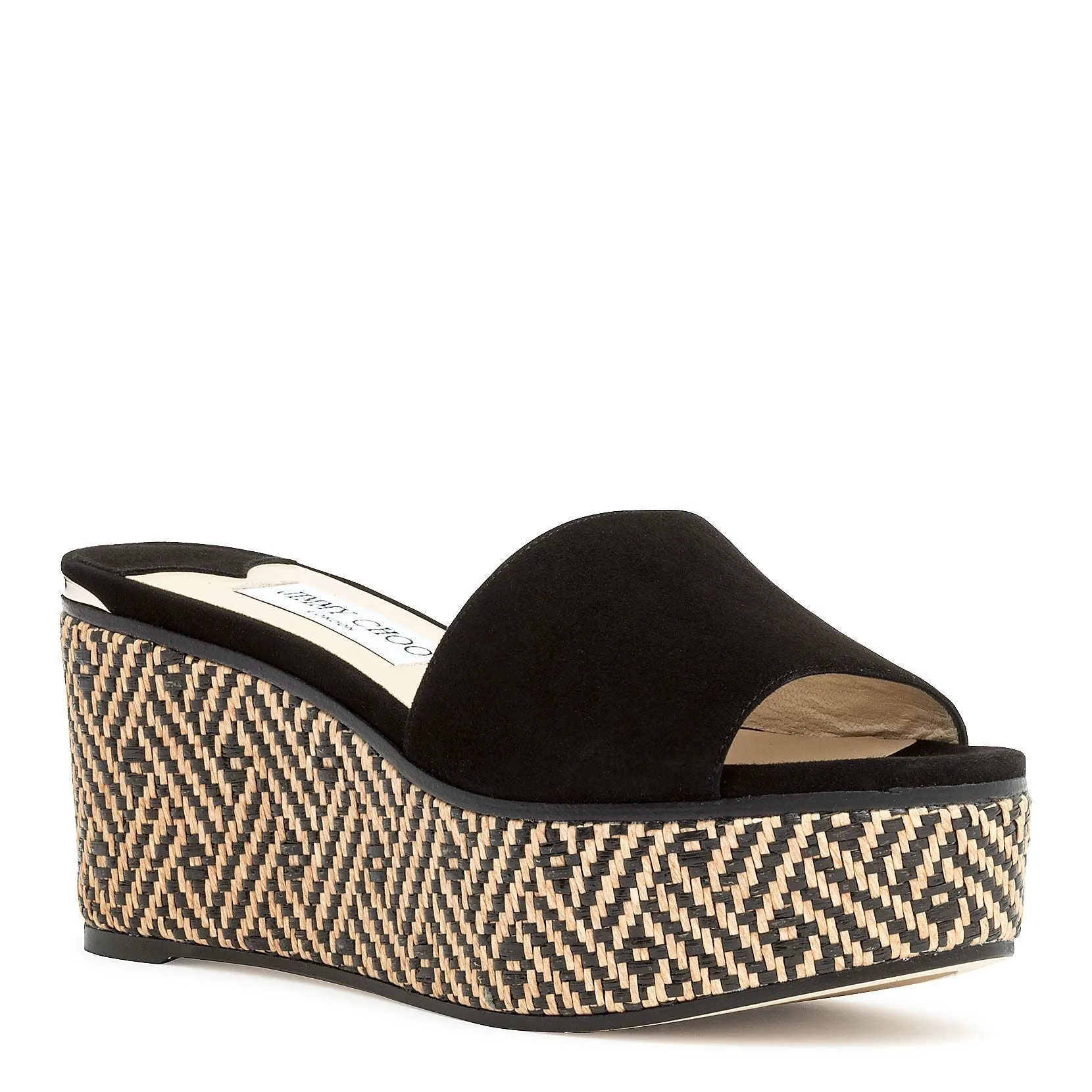 Braided raffia and suede mule wedges