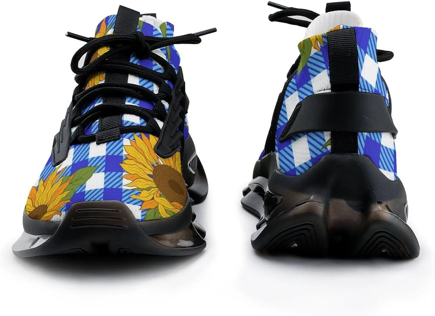Bright Sunflowers on Blue Plaid Lightweight Women's Sneakers Running Tennis Shoes Walking Sportswear Gym Travel for Men