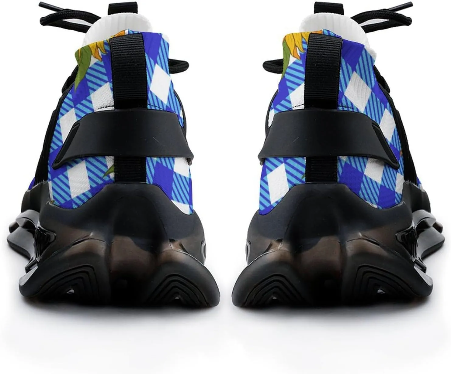 Bright Sunflowers on Blue Plaid Lightweight Women's Sneakers Running Tennis Shoes Walking Sportswear Gym Travel for Men