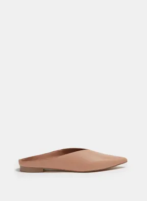 Camel Leather Mule With V-Vamp