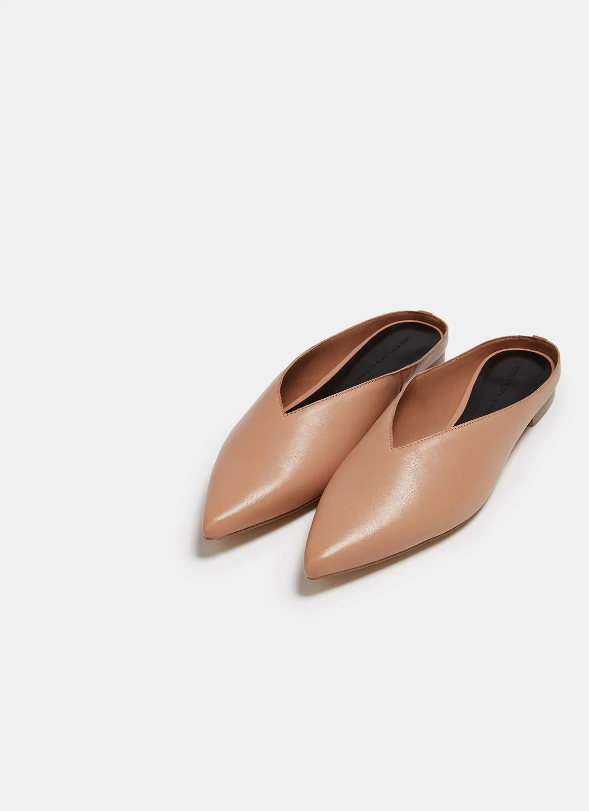 Camel Leather Mule With V-Vamp