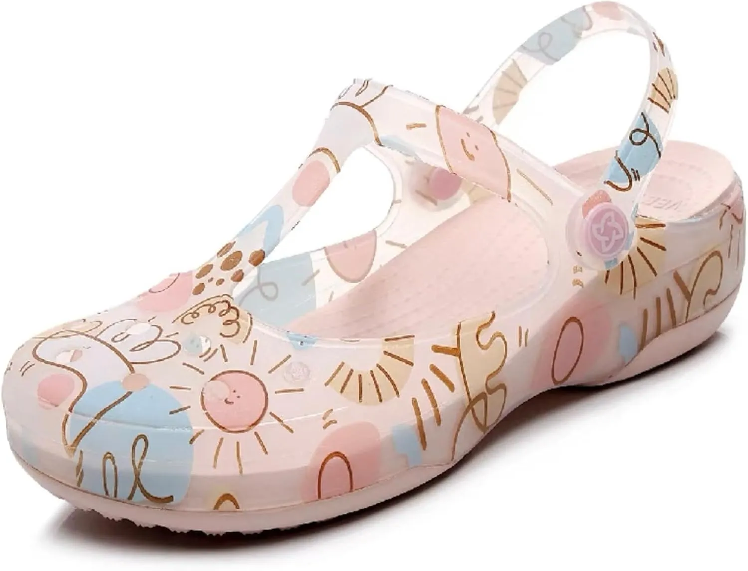 Cave shoes: women wear beach shoes in summer, jelly, thick soles, breathable, seaside printed toe slippers