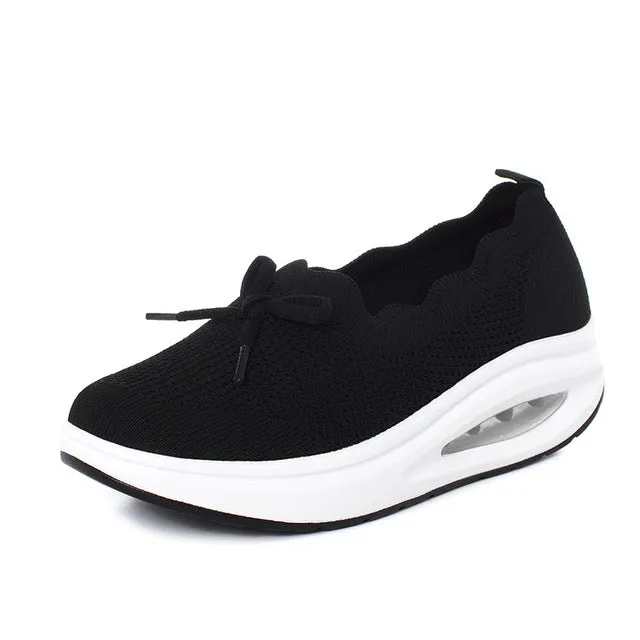 Comfortable Women's Shoes – Ergonomic Knit Air Sneakers with Thick Sole & Bow