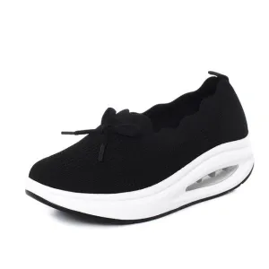 Comfortable Women's Shoes – Ergonomic Knit Air Sneakers with Thick Sole & Bow