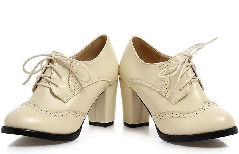 CosyFever Womens DC305 Business Chunky Lace Up Pu Mid Chunky Pumps