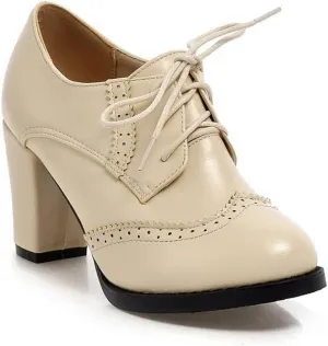 CosyFever Womens DC305 Business Chunky Lace Up Pu Mid Chunky Pumps