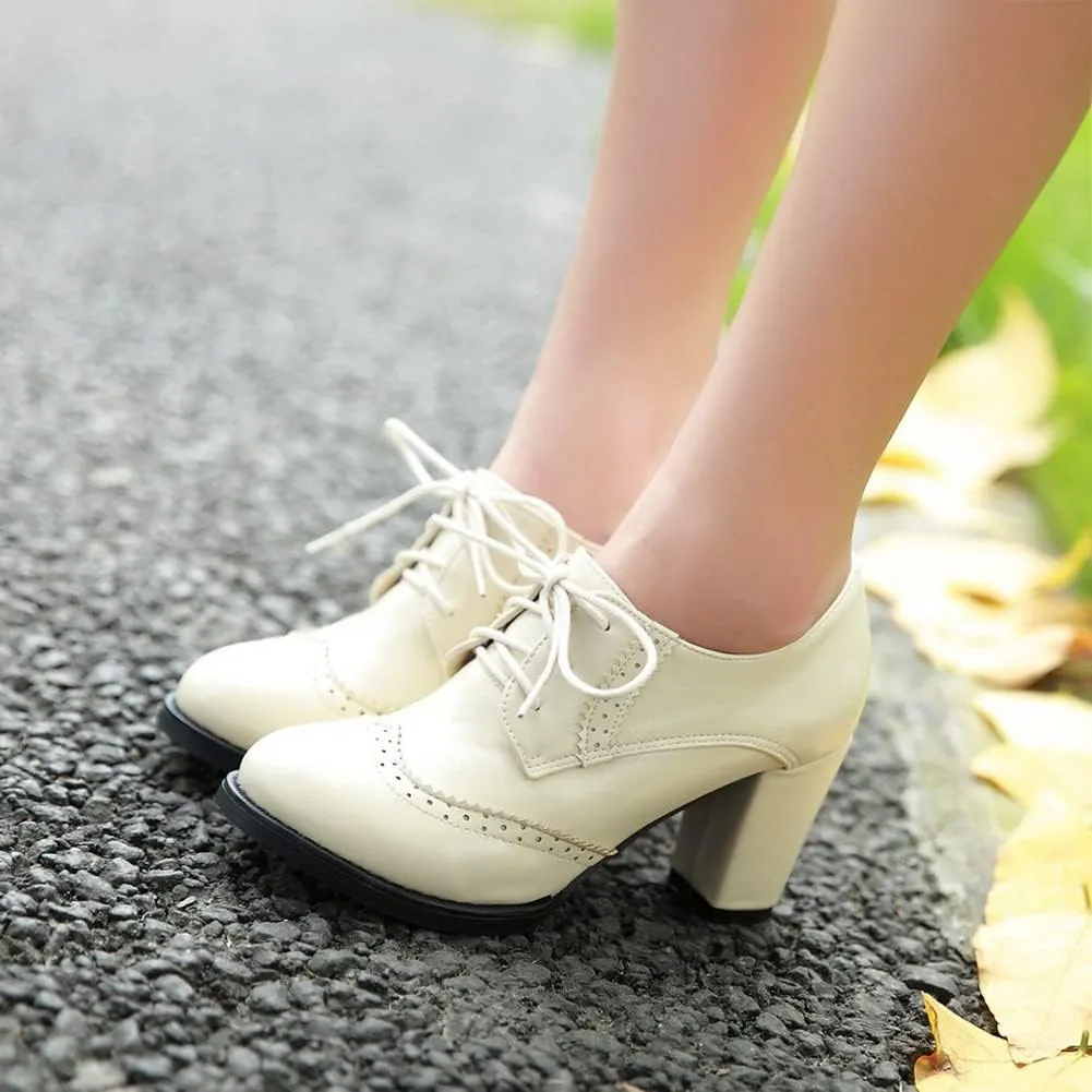 CosyFever Womens DC305 Business Chunky Lace Up Pu Mid Chunky Pumps