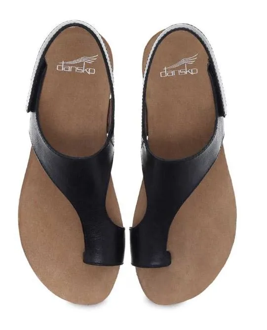 Dansko Reece Black Waxy Burnished Womens Casual Leather Sandals 6024-470200