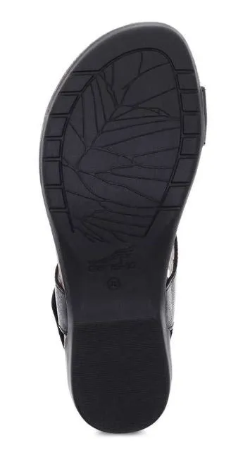 Dansko Reece Black Waxy Burnished Womens Casual Leather Sandals 6024-470200