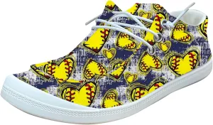 DIYCAM Women Sport Day Baseball Printed Boat Shoes Casual Canvas Loafers for Women Slip On Deck Shoes, Breathable Canvas Walking Shoes