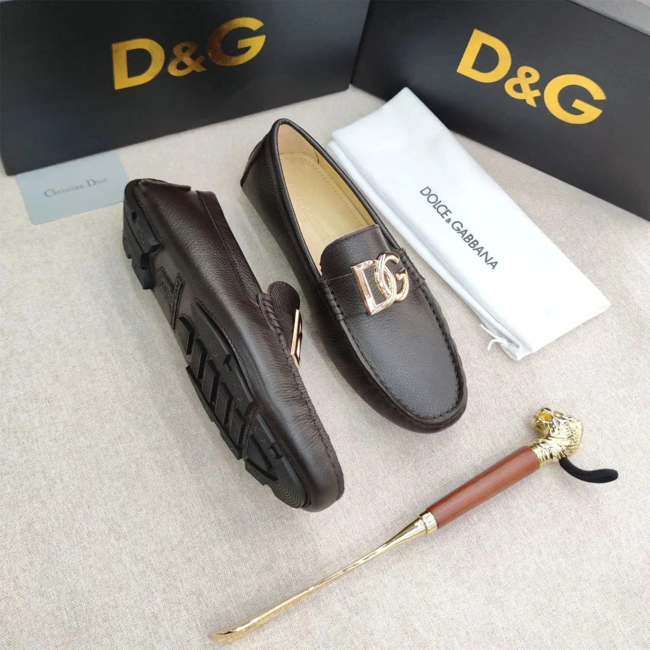 DOLCE & GABBANA || DG Logo Signature Leather Driving Shoes