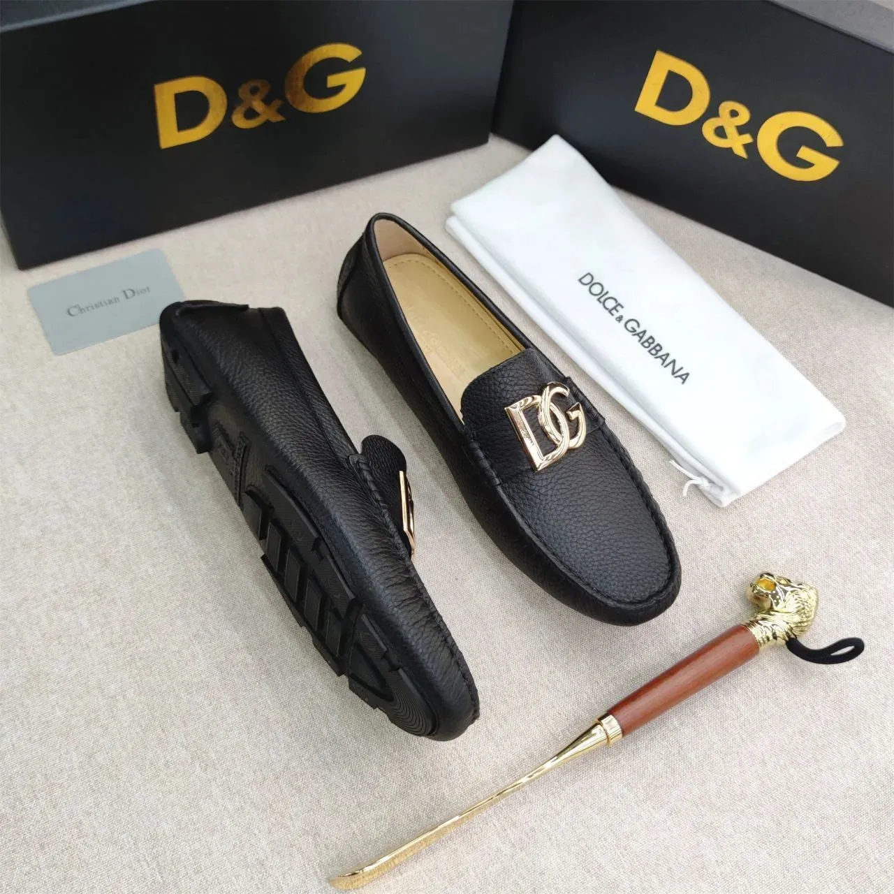 DOLCE & GABBANA || DG Logo Signature Leather Driving Shoes