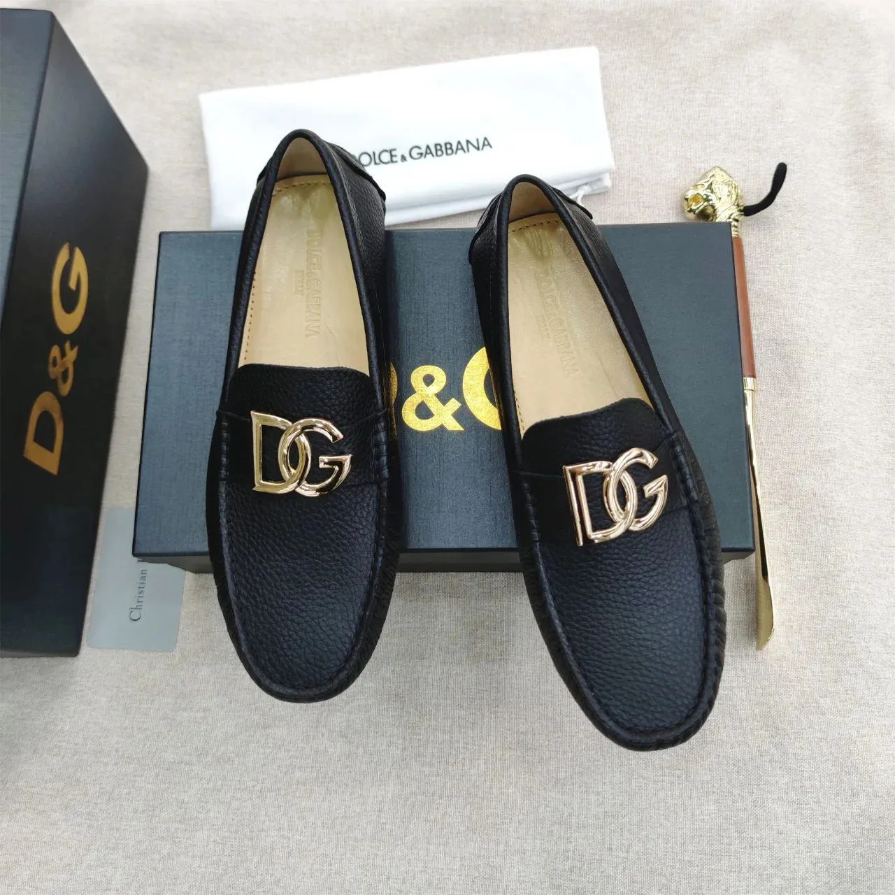 DOLCE & GABBANA || DG Logo Signature Leather Driving Shoes