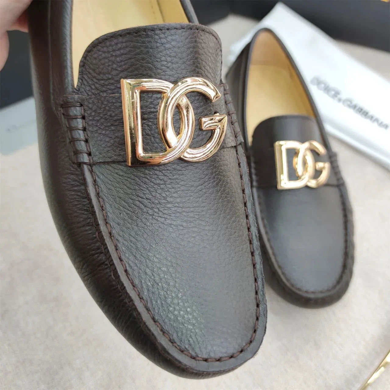 DOLCE & GABBANA || DG Logo Signature Leather Driving Shoes