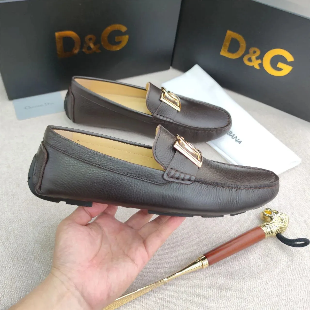 DOLCE & GABBANA || DG Logo Signature Leather Driving Shoes