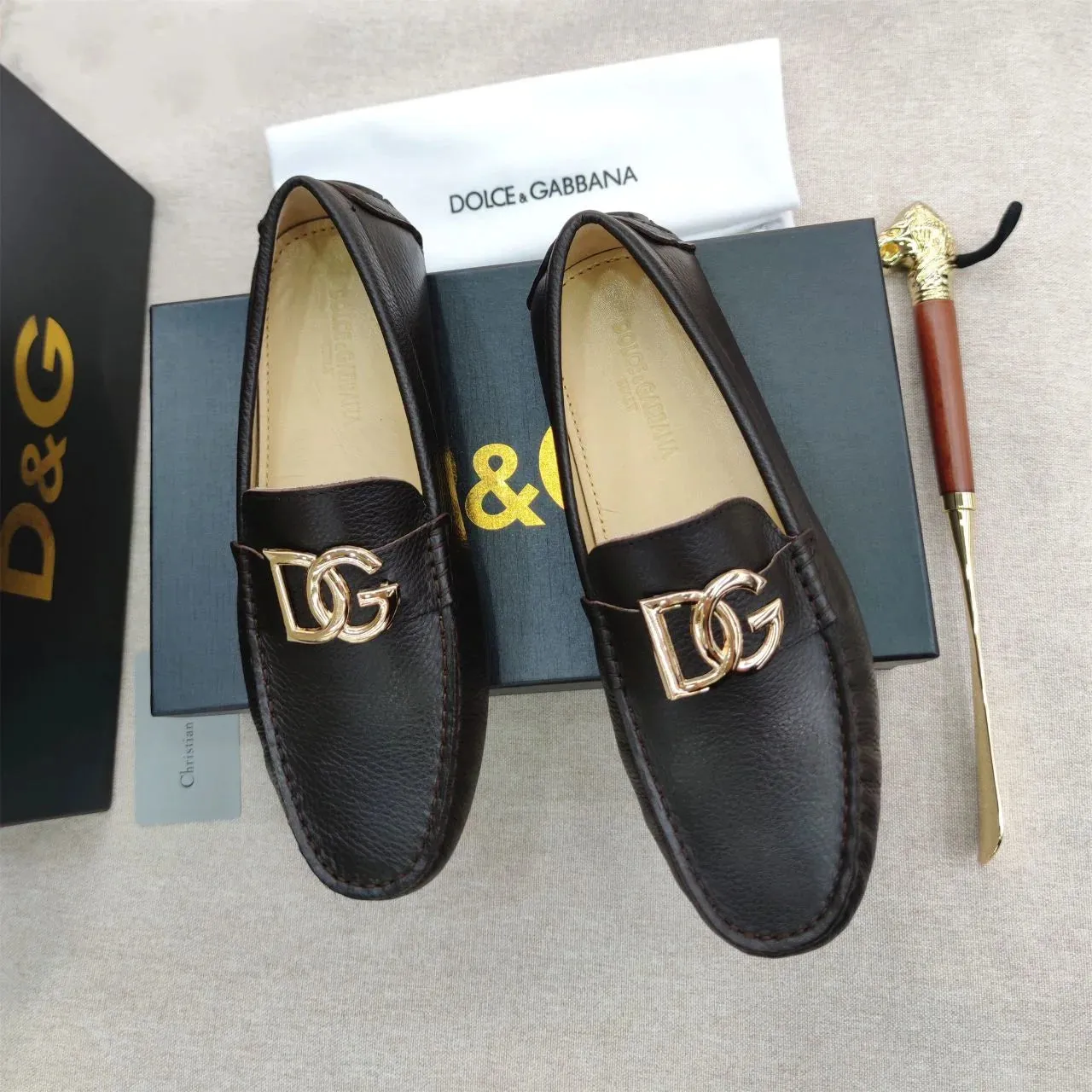 DOLCE & GABBANA || DG Logo Signature Leather Driving Shoes