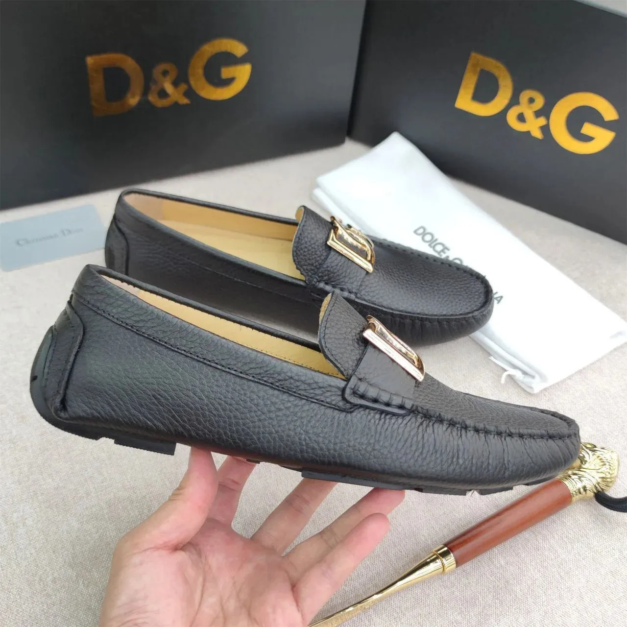 DOLCE & GABBANA || DG Logo Signature Leather Driving Shoes
