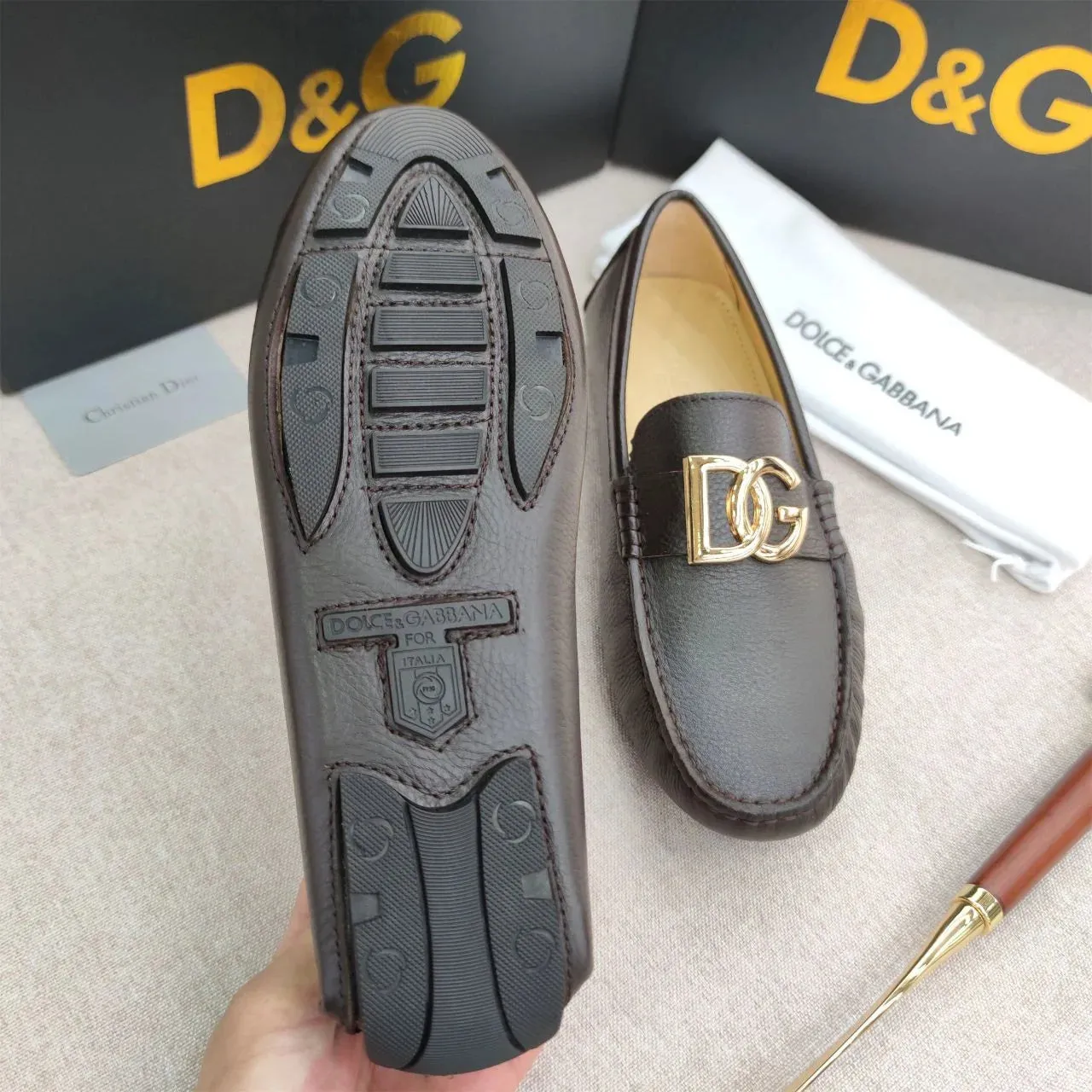 DOLCE & GABBANA || DG Logo Signature Leather Driving Shoes