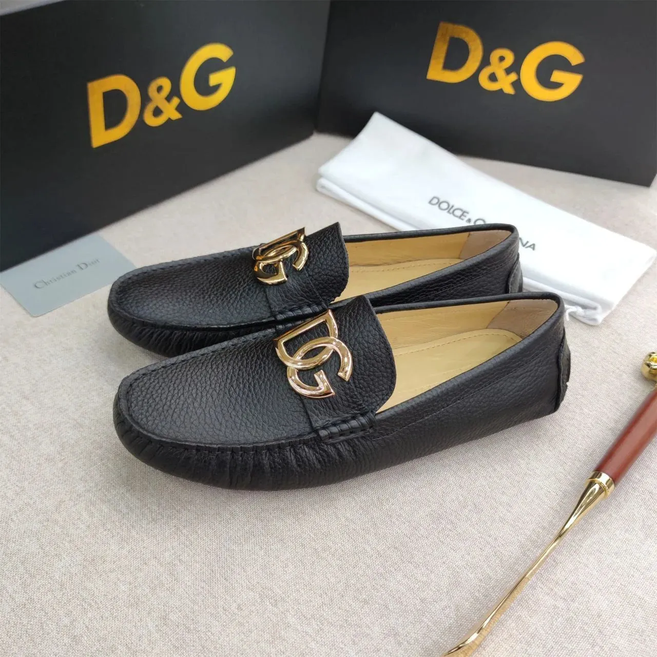 DOLCE & GABBANA || DG Logo Signature Leather Driving Shoes