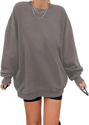 Ebifin Women's Oversized Long Sleeve Sweatshirts Pure Color Round Neck Casual Pullover Shirt
