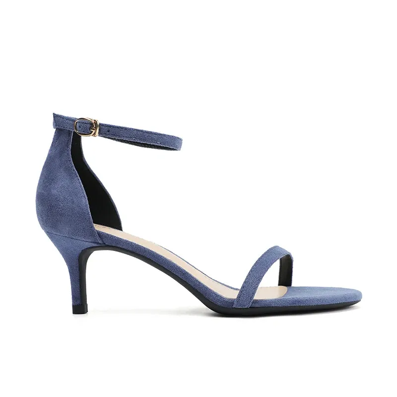 Elegant Navy Blue Heeled Sandal with Buckle Closure