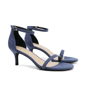 Elegant Navy Blue Heeled Sandal with Buckle Closure