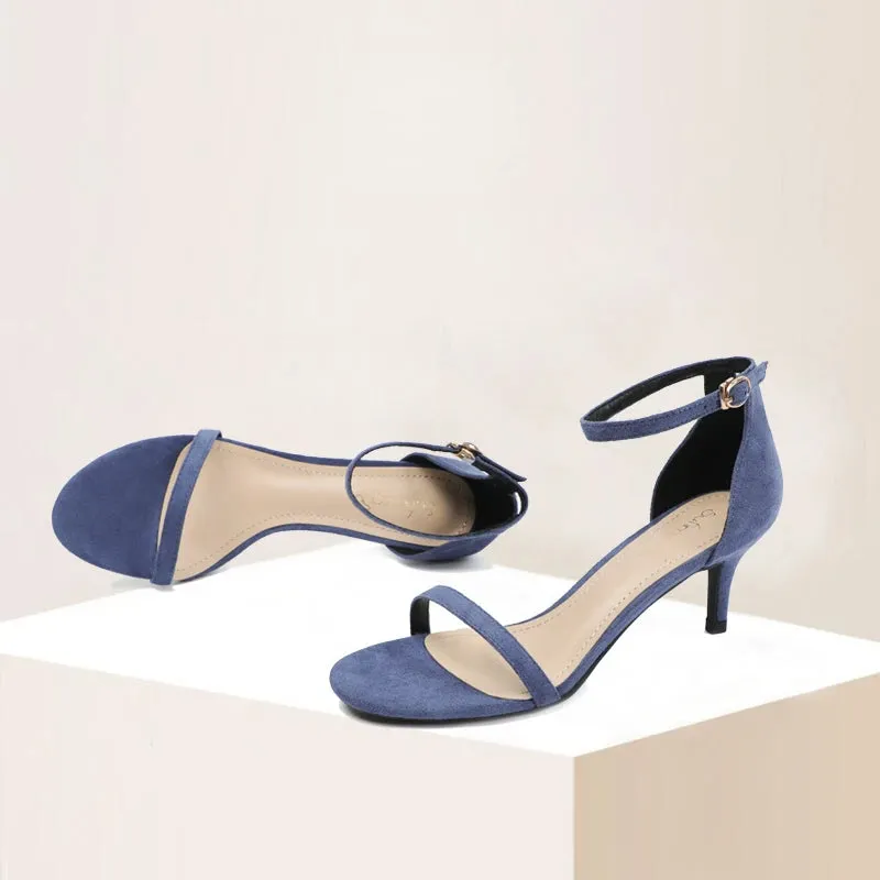 Elegant Navy Blue Heeled Sandal with Buckle Closure