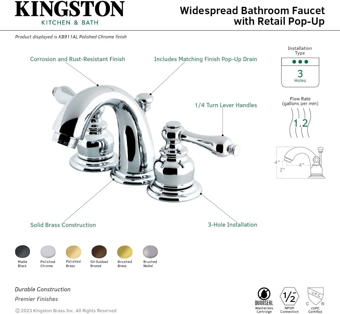 Elements of Design Magellan EB918AL Mini Widespread Lavatory Faucet with Retail Pop-Up, 4-Inch to 8-Inch, Brushed Nickel