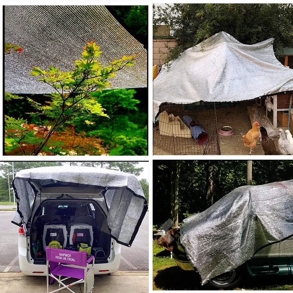 e.share 85% Aluminum Shade Cloth Fabric Sun Block Car Sunshade Pet Sunshade Reflective with Grommets for Pergola Cover Canopy 10ft X 20ft