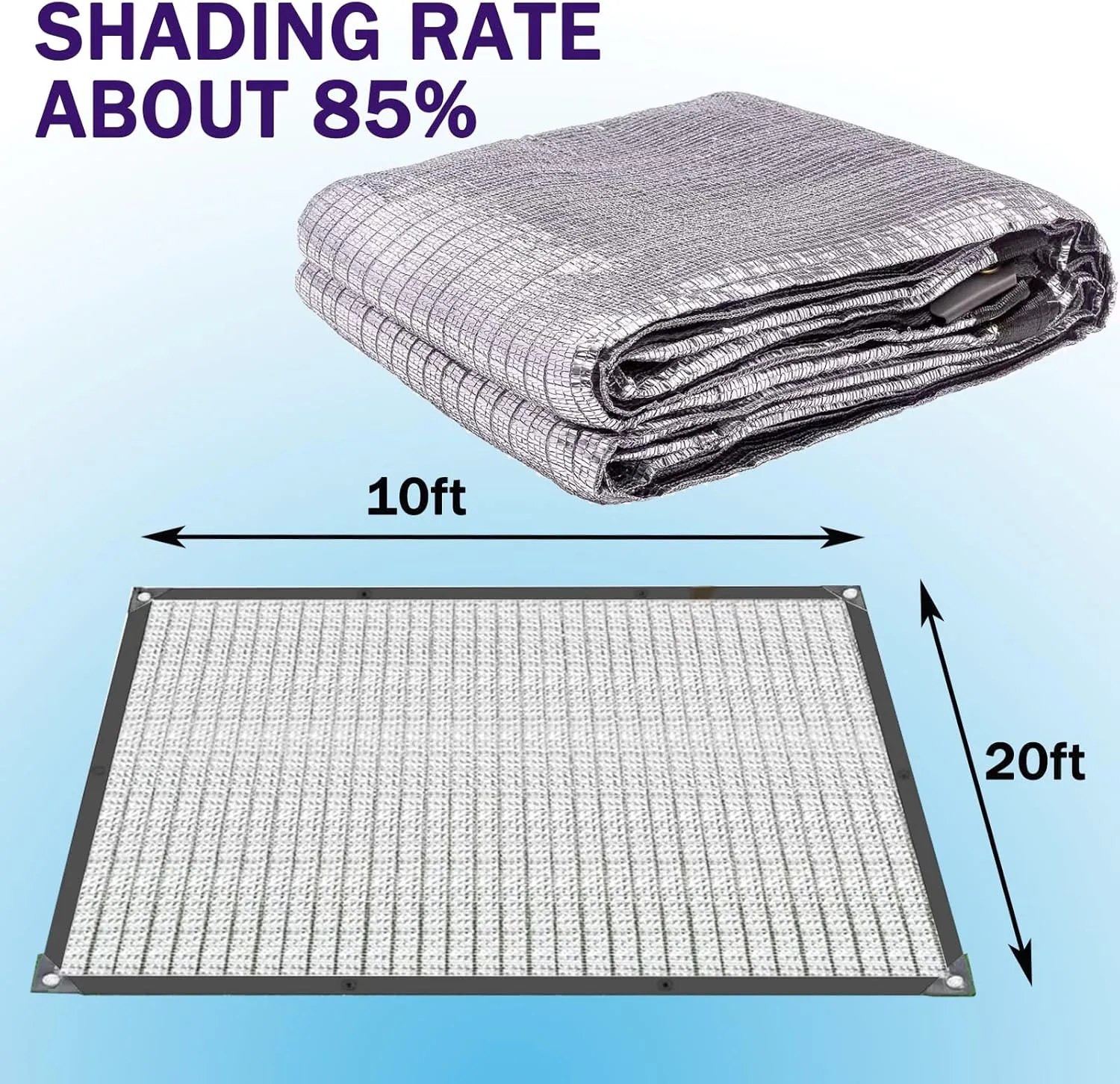 e.share 85% Aluminum Shade Cloth Fabric Sun Block Car Sunshade Pet Sunshade Reflective with Grommets for Pergola Cover Canopy 10ft X 20ft